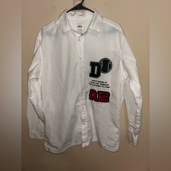 Zara Men's Textured With Patch White Rear Moove Groove & Jive Relax Shirt Size M - Picture 1 of 4